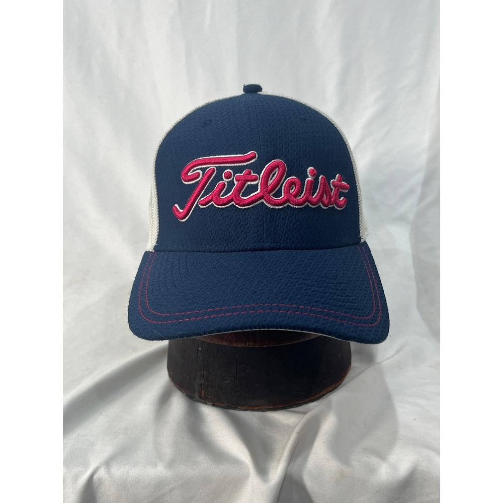 Titleist Golf Trucker Hat Navy Blue Pink Embroidered Logo Flex Fit L XL